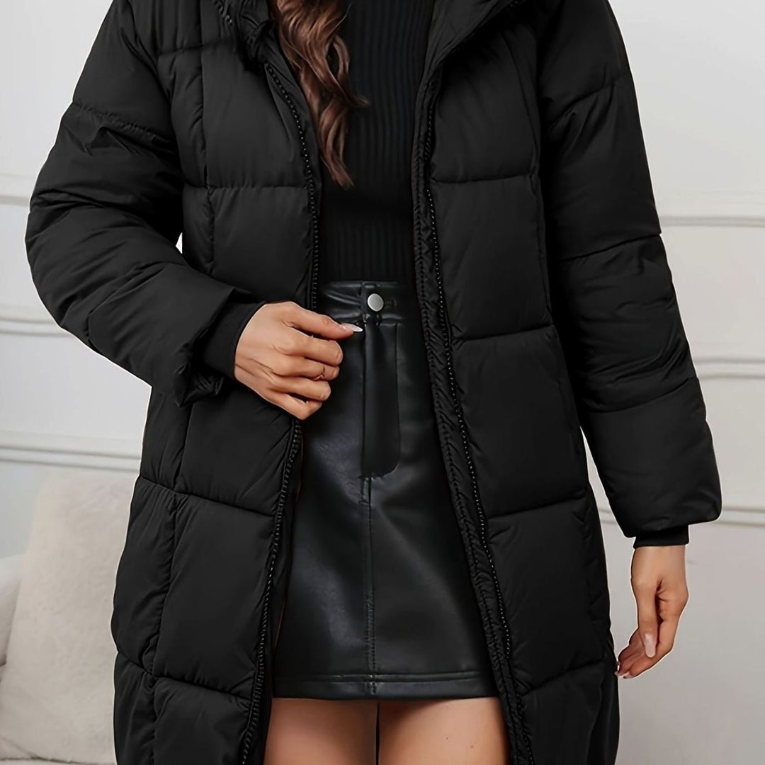 Ludmilla | Veste matelassée longue raffinée avec capuche réglable et fermeture éclair intégrale