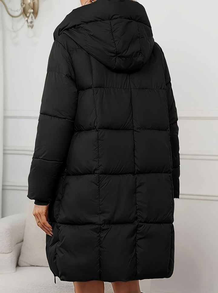 Ludmilla | Veste matelassée longue raffinée avec capuche réglable et fermeture éclair intégrale