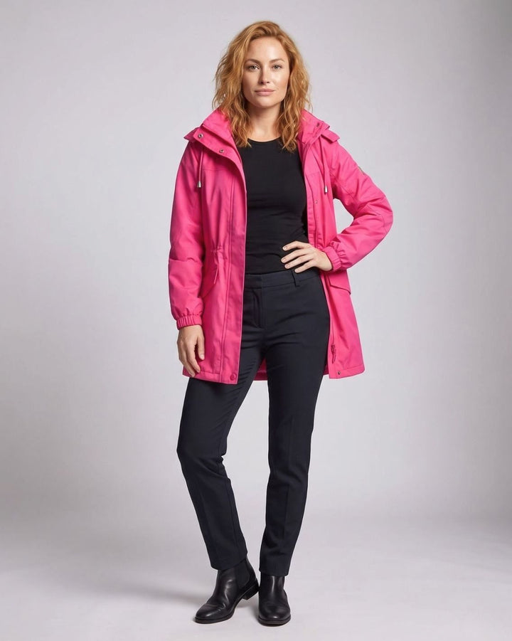 Ludovica | Water-Repellent Long Hooded Parka with Adjustable Waist and Flap Pockets