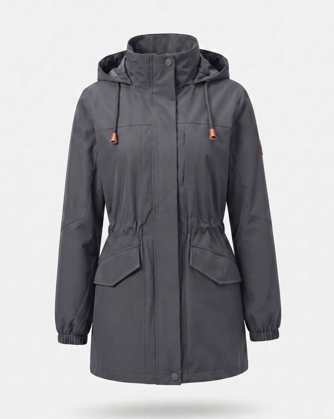 Ludovica | Water-Repellent Long Hooded Parka with Adjustable Waist and Flap Pockets
