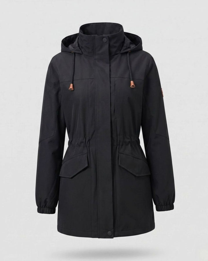 Ludovica | Water-Repellent Long Hooded Parka with Adjustable Waist and Flap Pockets