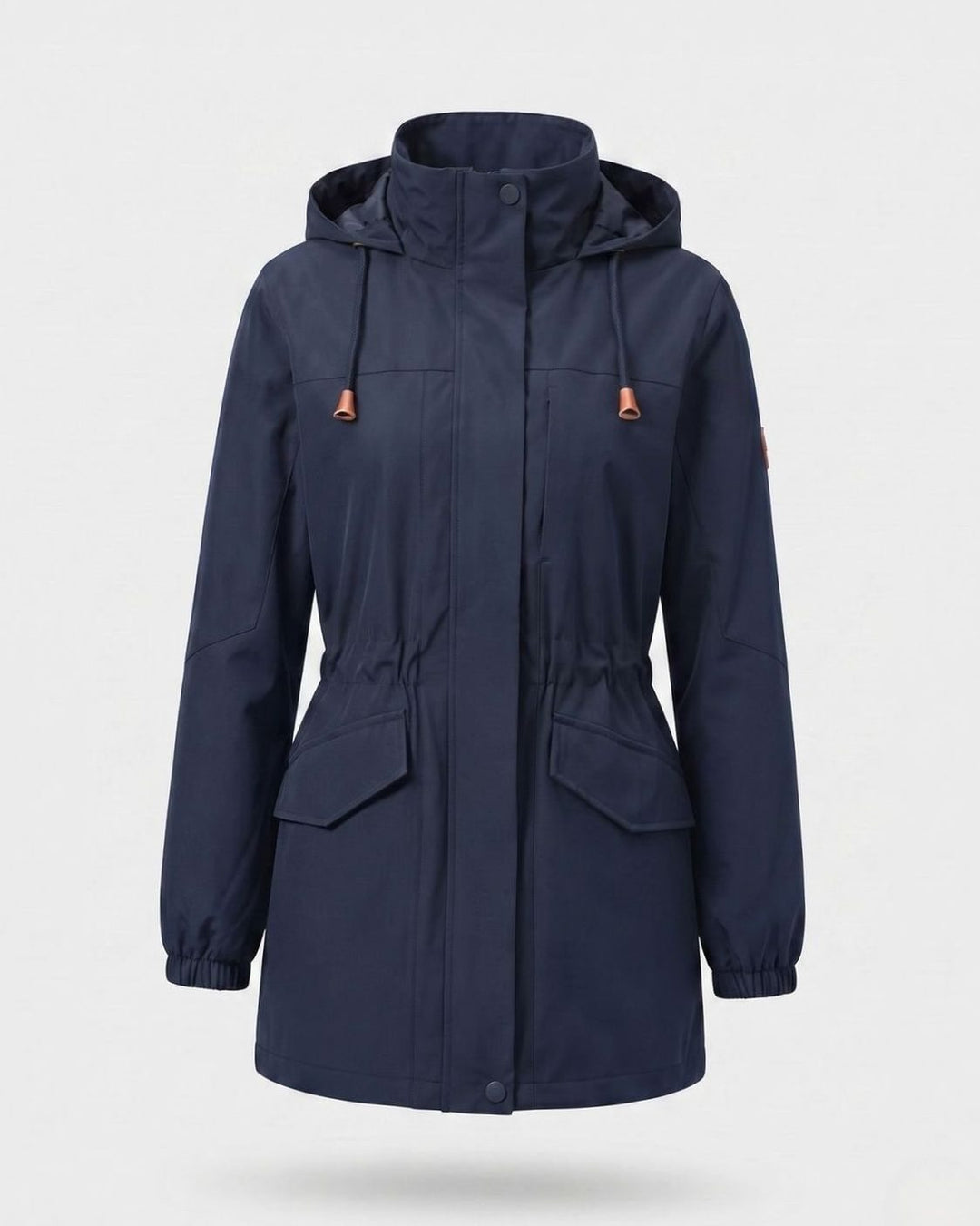 Ludovica | Water-Repellent Long Hooded Parka with Adjustable Waist and Flap Pockets
