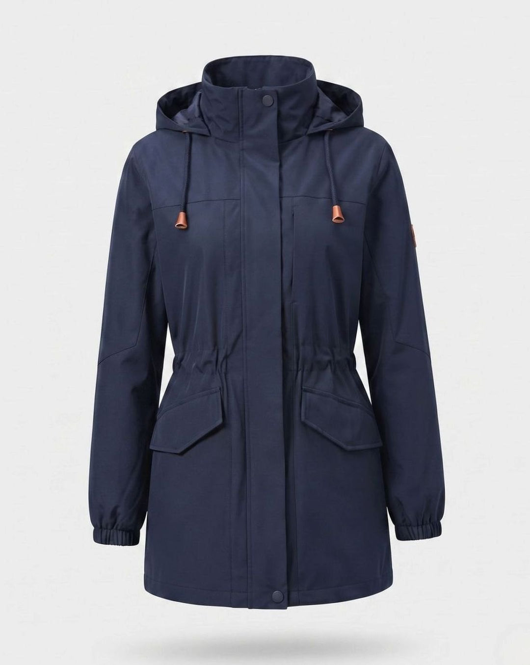 Ludovica | Water-Repellent Long Hooded Parka with Adjustable Waist and Flap Pockets