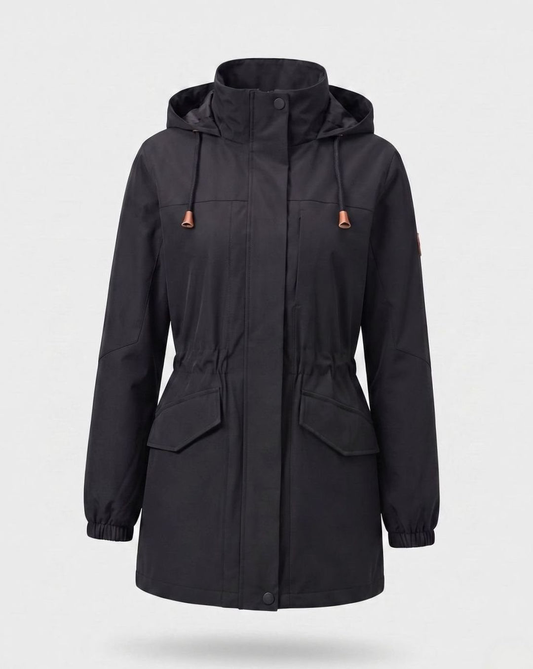 Ludovica | Water-Repellent Long Hooded Parka with Adjustable Waist and Flap Pockets