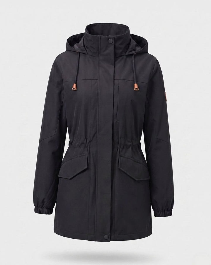 Ludovica | Water-Repellent Long Hooded Parka with Adjustable Waist and Flap Pockets