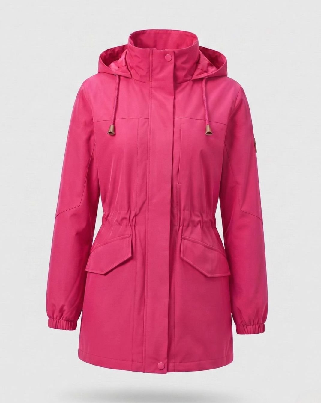 Ludovica | Water-Repellent Long Hooded Parka with Adjustable Waist and Flap Pockets