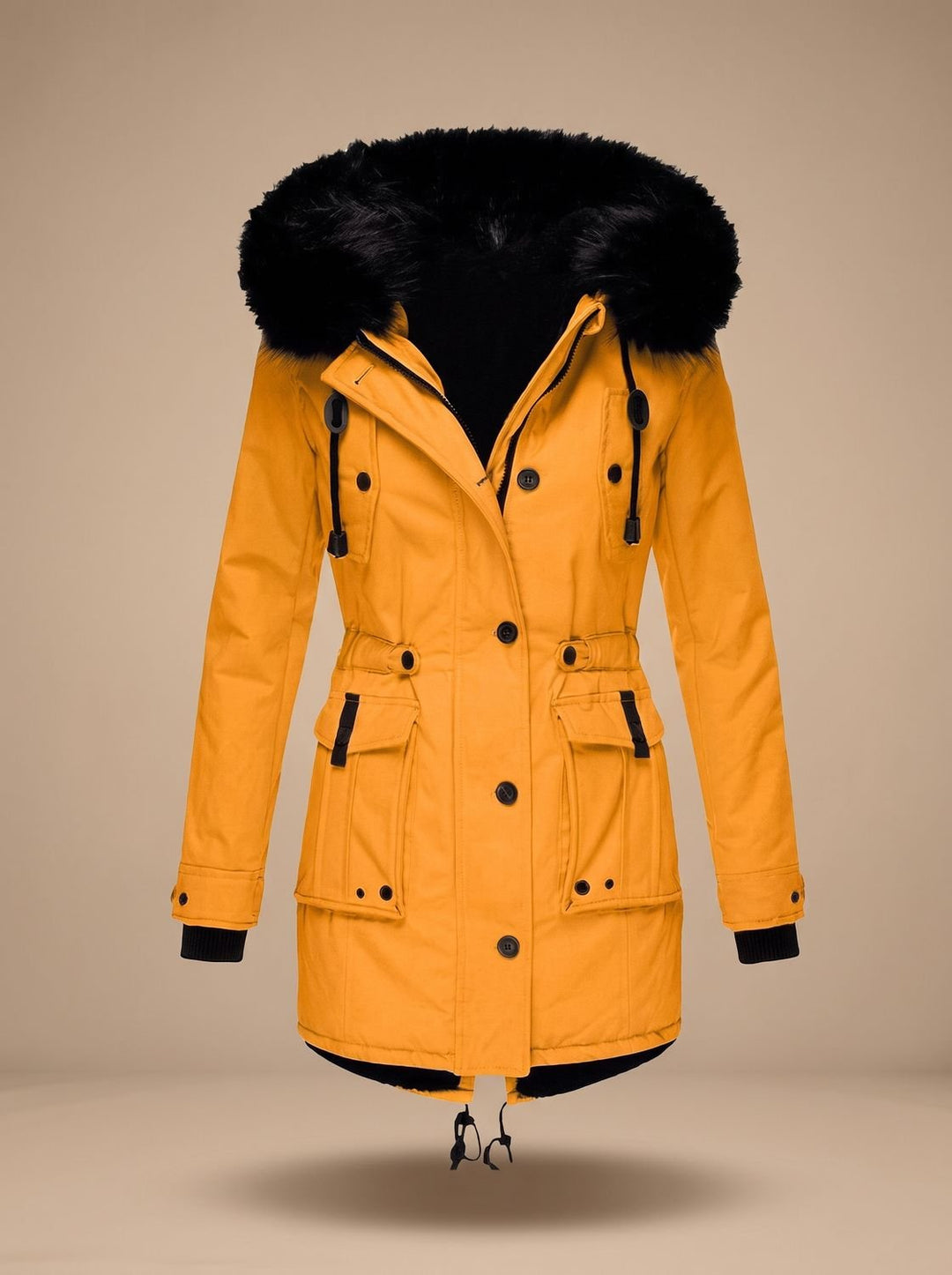 Evadne | Parka thermique isolée avec capuche en fausse fourrure et cordon de serrage réglable à la taille