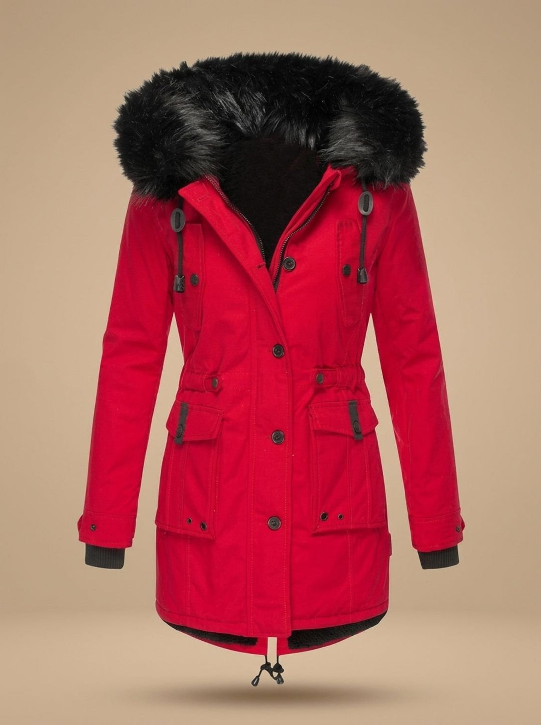 Evadne | Parka thermique isolée avec capuche en fausse fourrure et cordon de serrage réglable à la taille