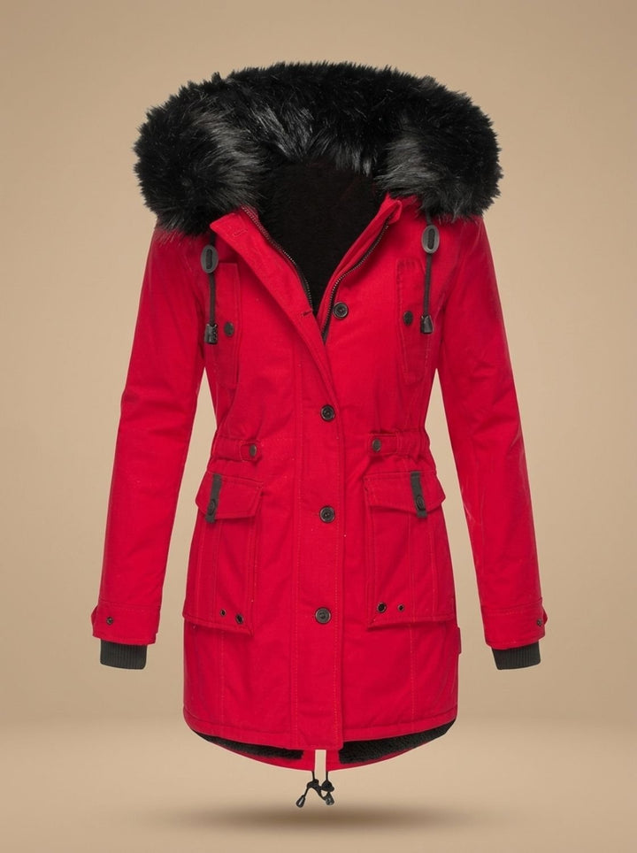 Evadne | Parka thermique isolée avec capuche en fausse fourrure et cordon de serrage réglable à la taille