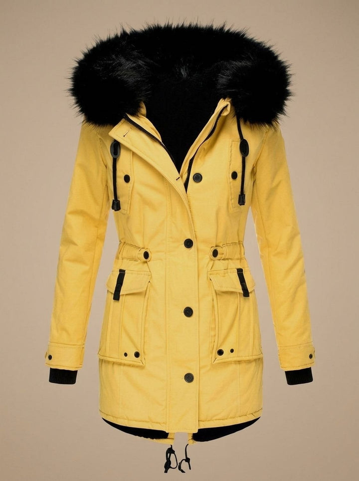 Evadne | Parka thermique isolée avec capuche en fausse fourrure et cordon de serrage réglable à la taille