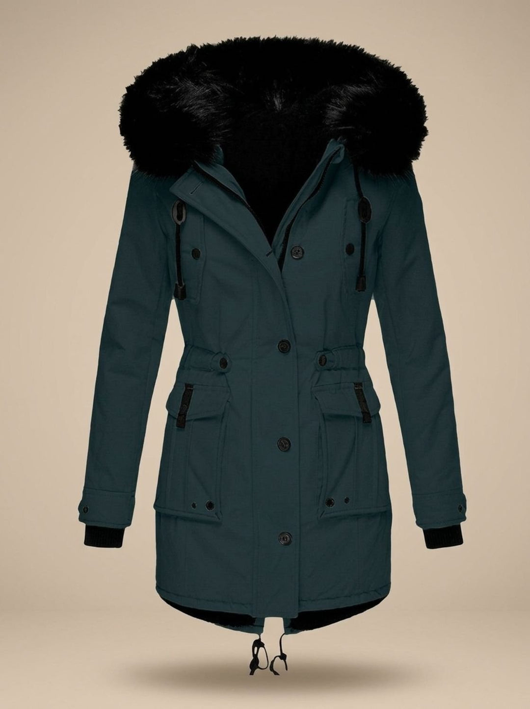 Evadne | Parka thermique isolée avec capuche en fausse fourrure et cordon de serrage réglable à la taille