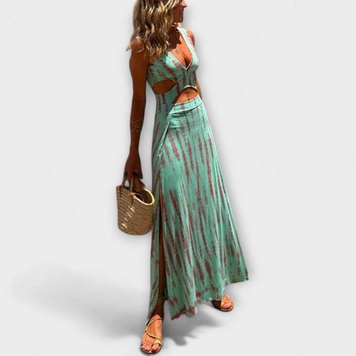 Ella - Robe stretch Eleanor tie-dye avec découpes et fente