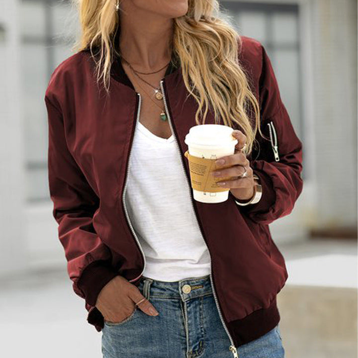 Women's Zip Front Casual Bomber Jacket Utility Outerwear
