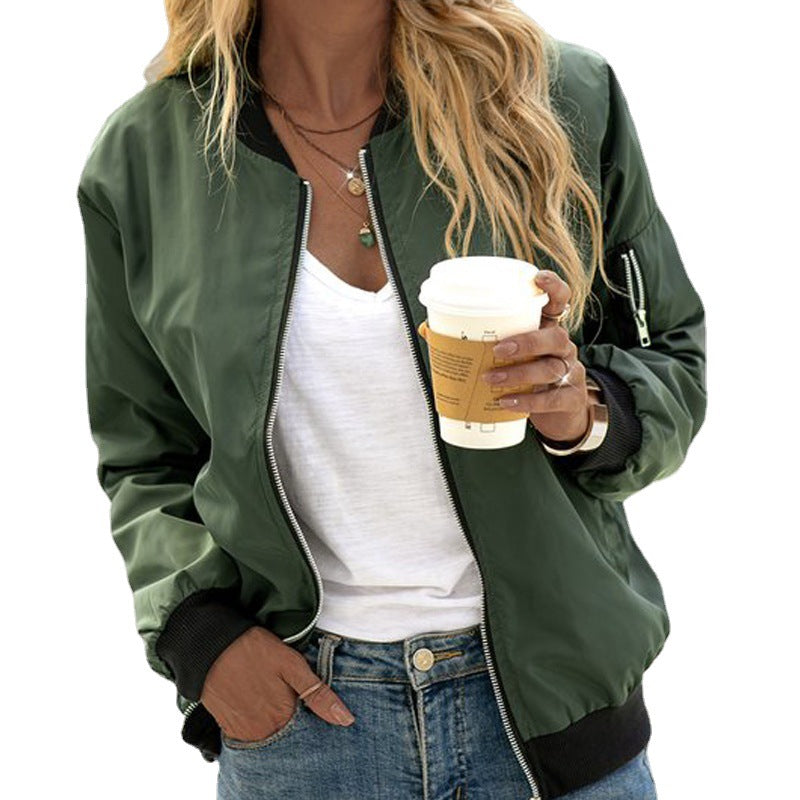 Women's Zip Front Casual Bomber Jacket Utility Outerwear
