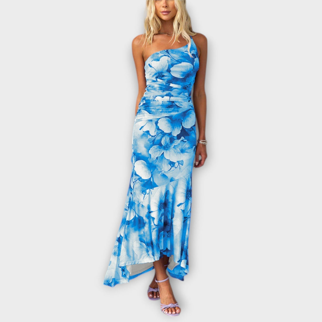 Pia - Robe longue avec fronces asymétriques