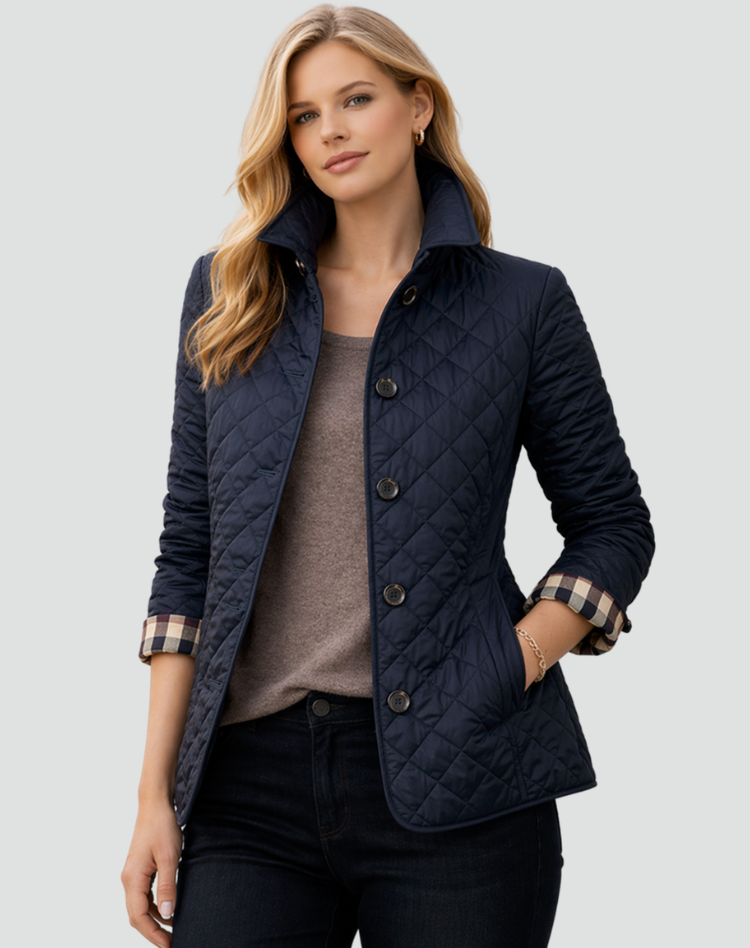 Imogen | Veste matelassée raffinée pour femme, avec fermeture à boutons sur le devant et surpiqûres en losanges