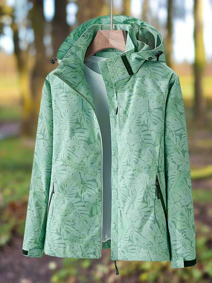 Women's Botanical Leaf Print Hooded Waterproof Jacket