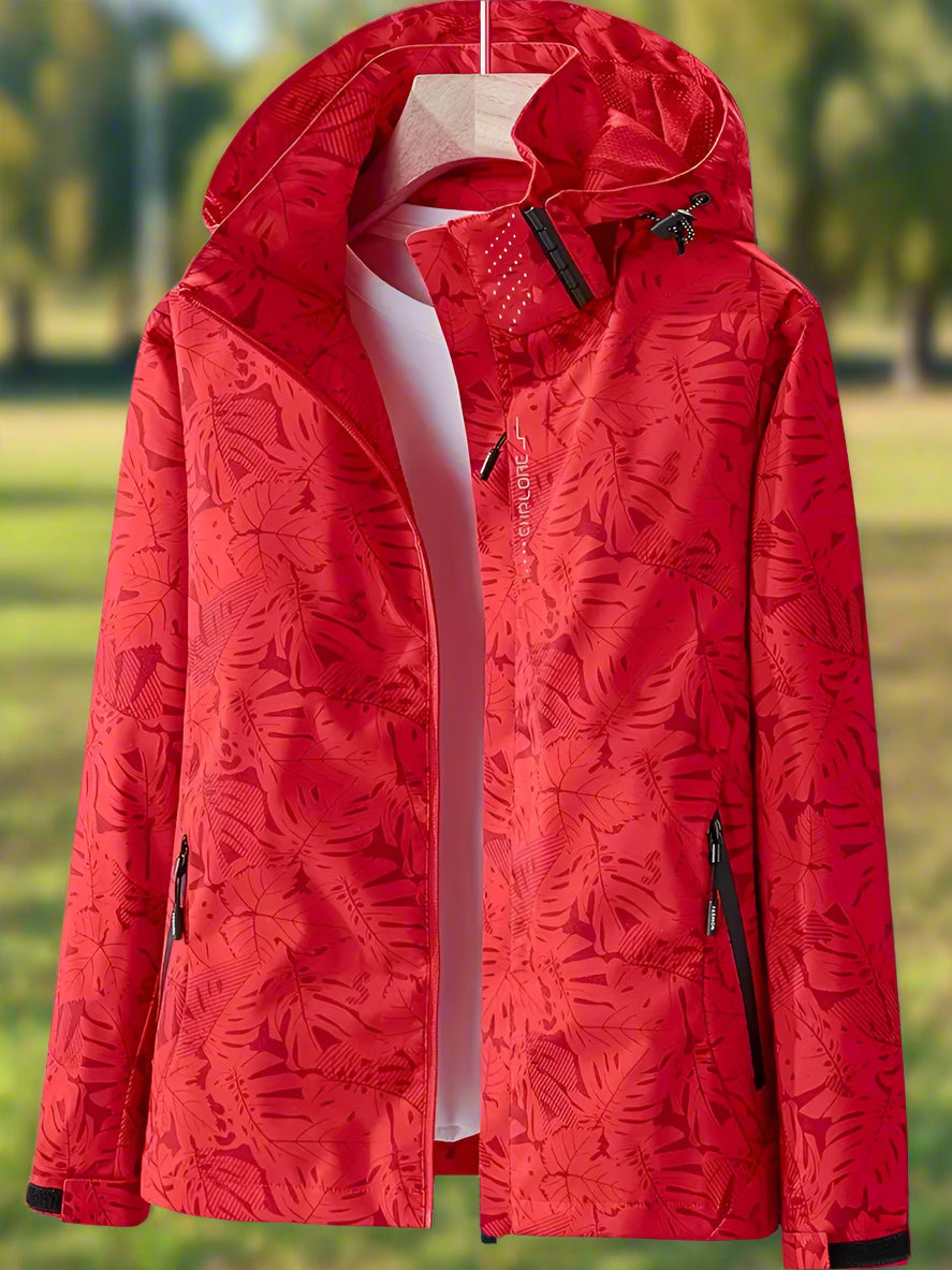 Women's Botanical Leaf Print Hooded Waterproof Jacket