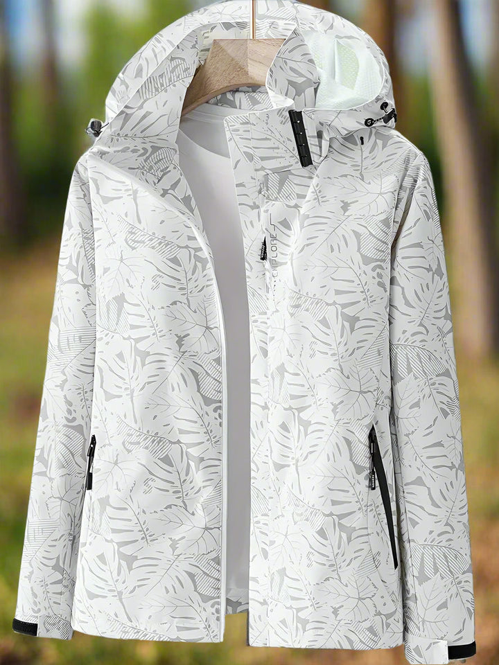 Women's Botanical Leaf Print Hooded Waterproof Jacket
