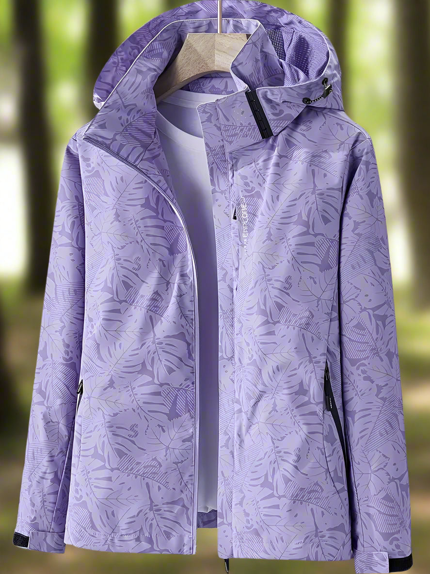 Women's Botanical Leaf Print Hooded Waterproof Jacket