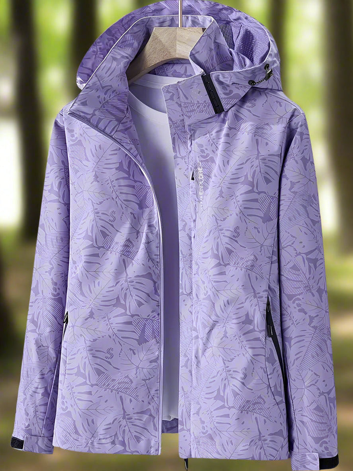 Women's Botanical Leaf Print Hooded Waterproof Jacket