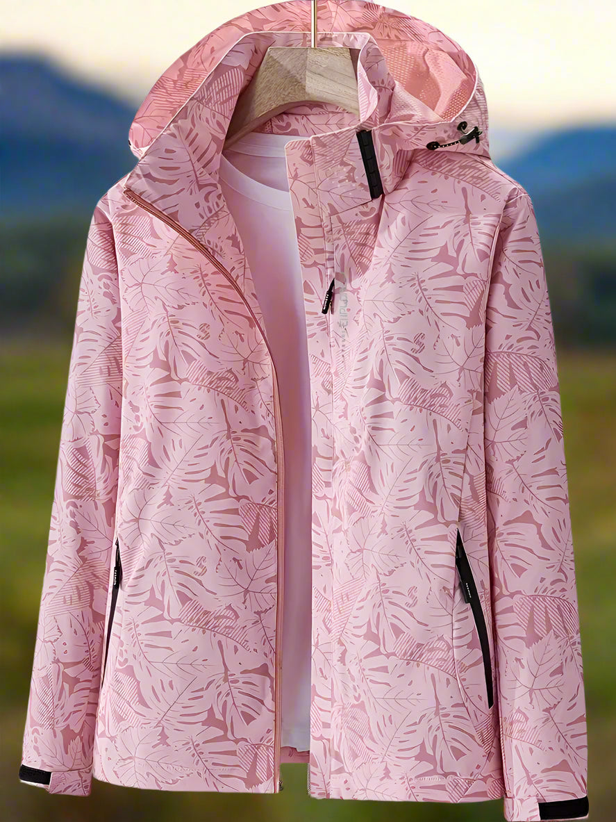 Women's Botanical Leaf Print Hooded Waterproof Jacket