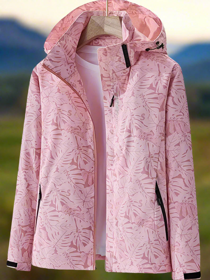 Women's Botanical Leaf Print Hooded Waterproof Jacket