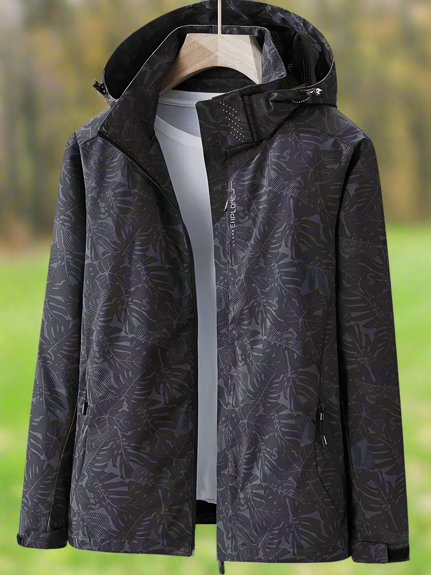Women's Botanical Leaf Print Hooded Waterproof Jacket