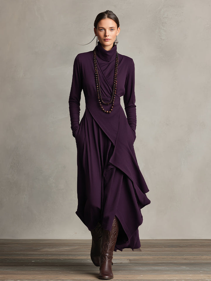 Natalia | Robe maxi tricotée asymétrique à col roulé