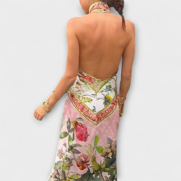 Ayla - Robe longue sans manches à motif floral avec dos ouvert
