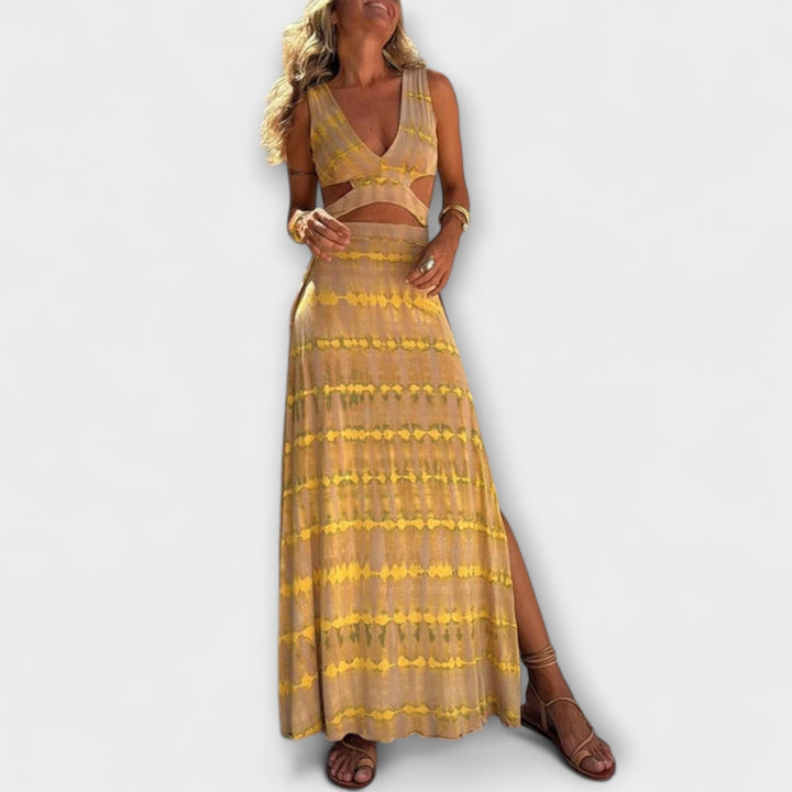 Ella - Robe stretch Eleanor tie-dye avec découpes et fente