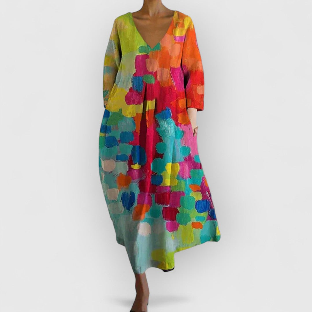 Anastasia - Robe colorée à col en V