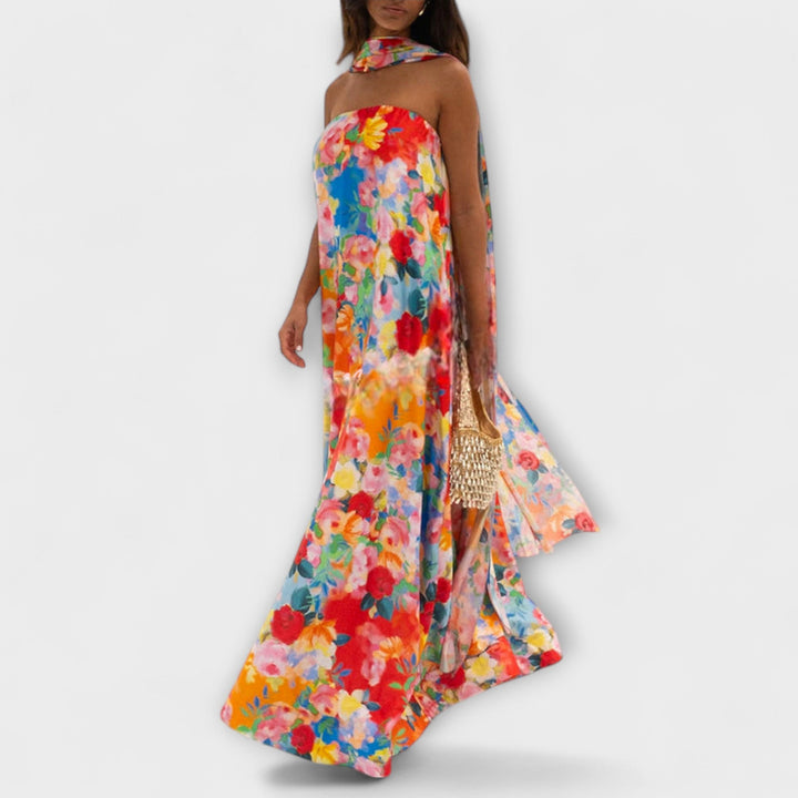 Harlow - Robe maxi florale à épaules dénudées