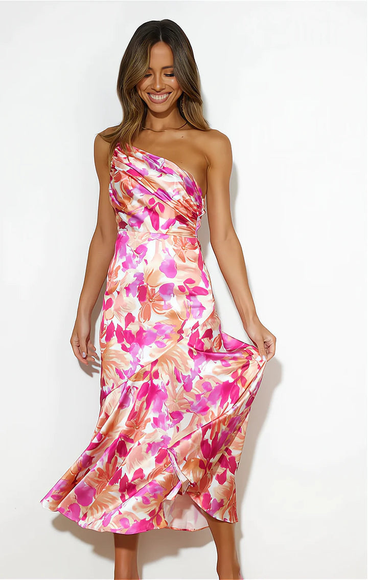 Diane | Robe en satin à motif floral