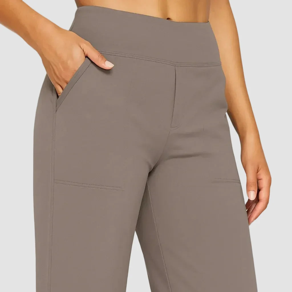 Pantalon de survêtement pour femme en tissu extensible doux, taille haute, jambes larges, poches, décontracté