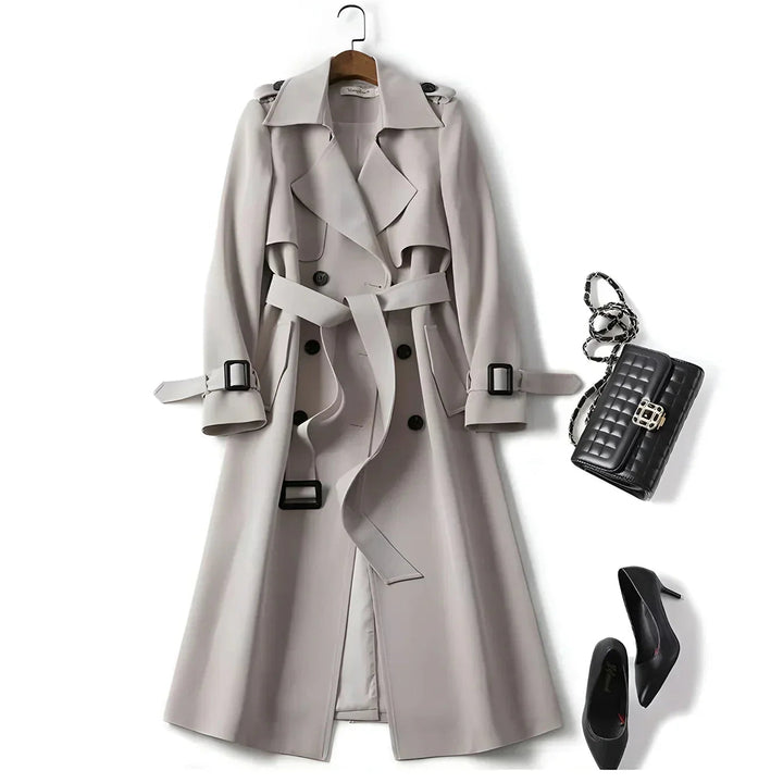 Trench-coat pour femme, ceinturé, à double boutonnage, déperlant, pour tous les jours