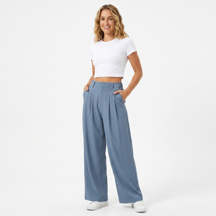 Harriet | Pantalon large ajusté taille haute à plis sur le devant