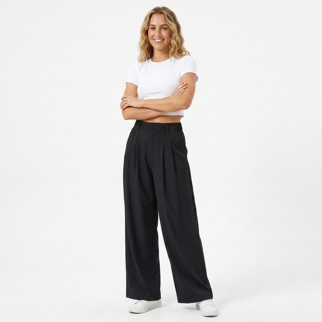 Harriet | Pantalon large ajusté taille haute à plis sur le devant