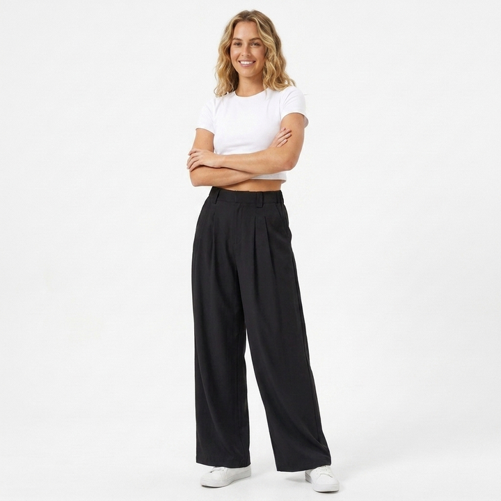 Harriet | Pantalon large ajusté taille haute à plis sur le devant