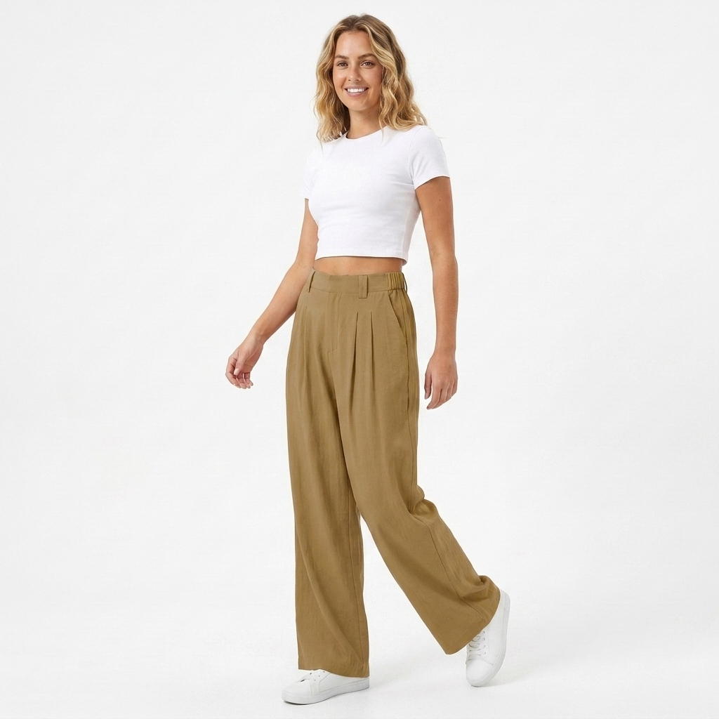 Harriet | Pantalon large ajusté taille haute à plis sur le devant