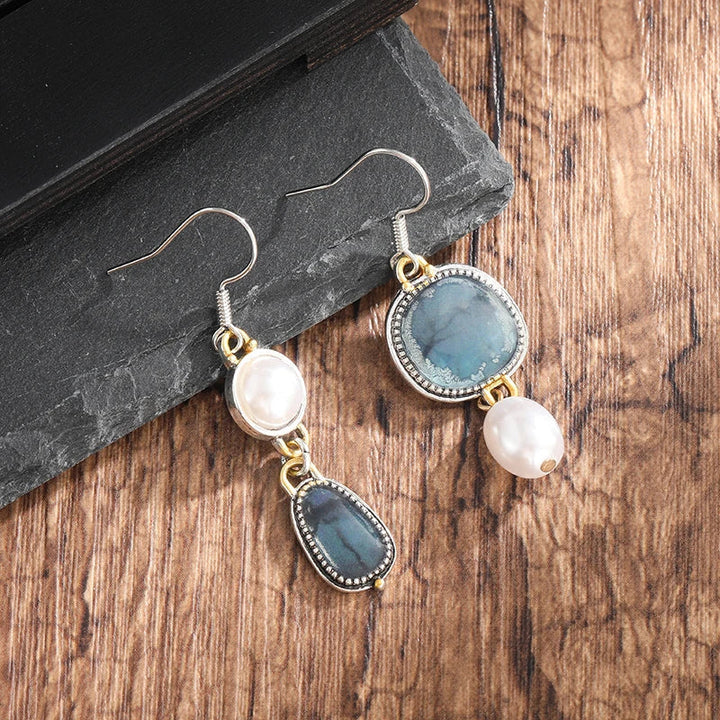 Boucles d’oreilles rétro en pierre naturelle bleue