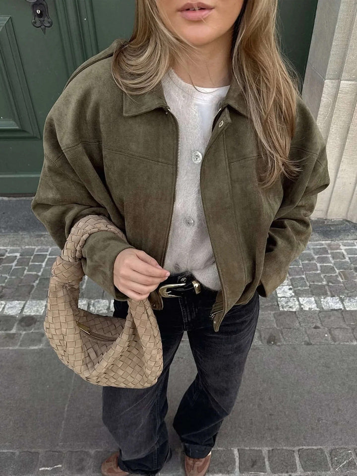 Beatrix | Refined Women's Bomber Jacket with Structured Collar and Faux Suede Fabric
