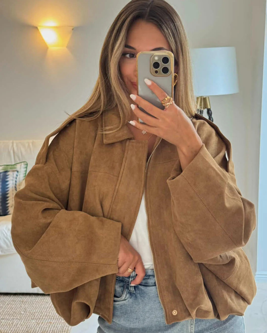 Beatrix | Refined Women's Bomber Jacket with Structured Collar and Faux Suede Fabric