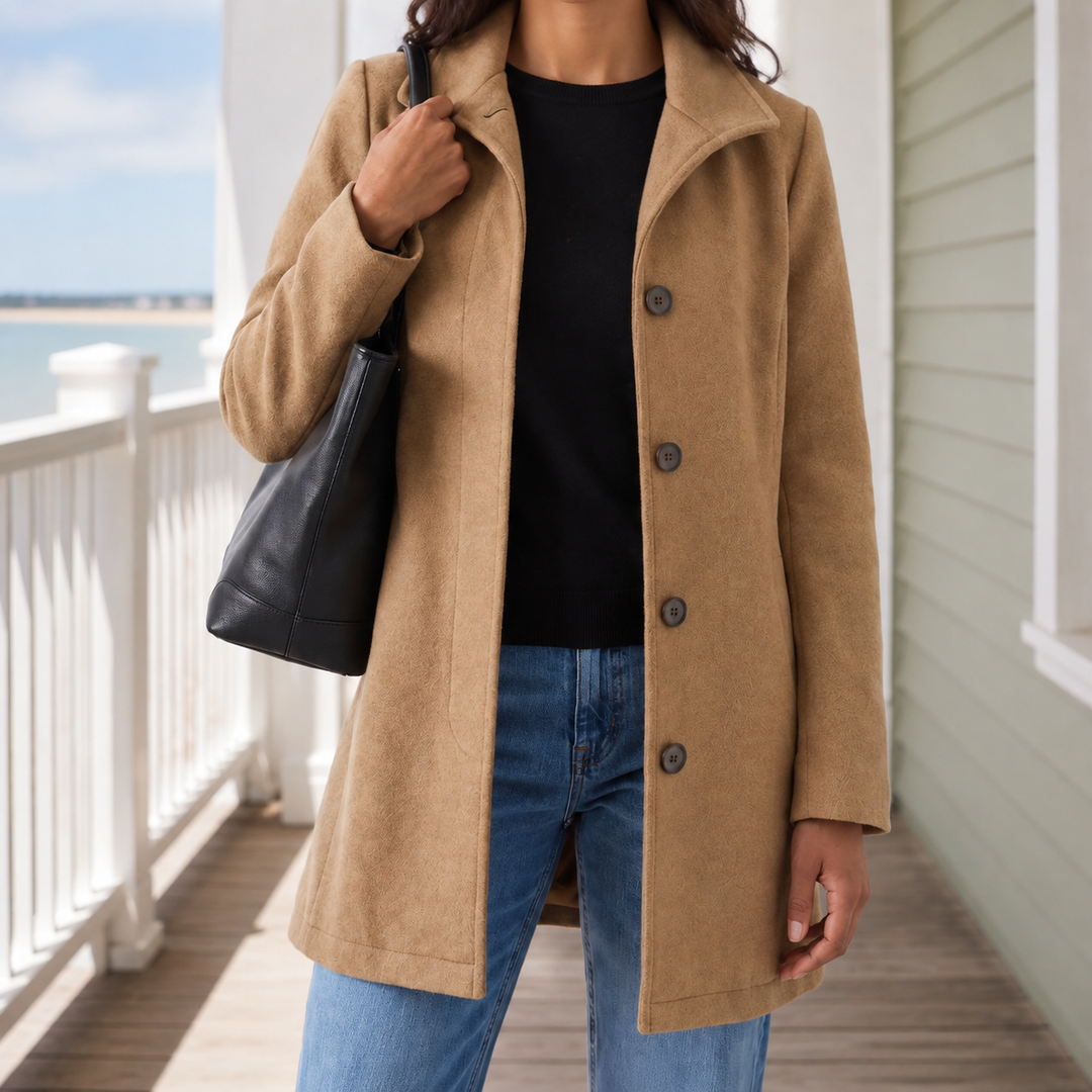 Raelynn | Manteau en laine ajusté pour femme avec col à revers et fermeture à boutonnage simple