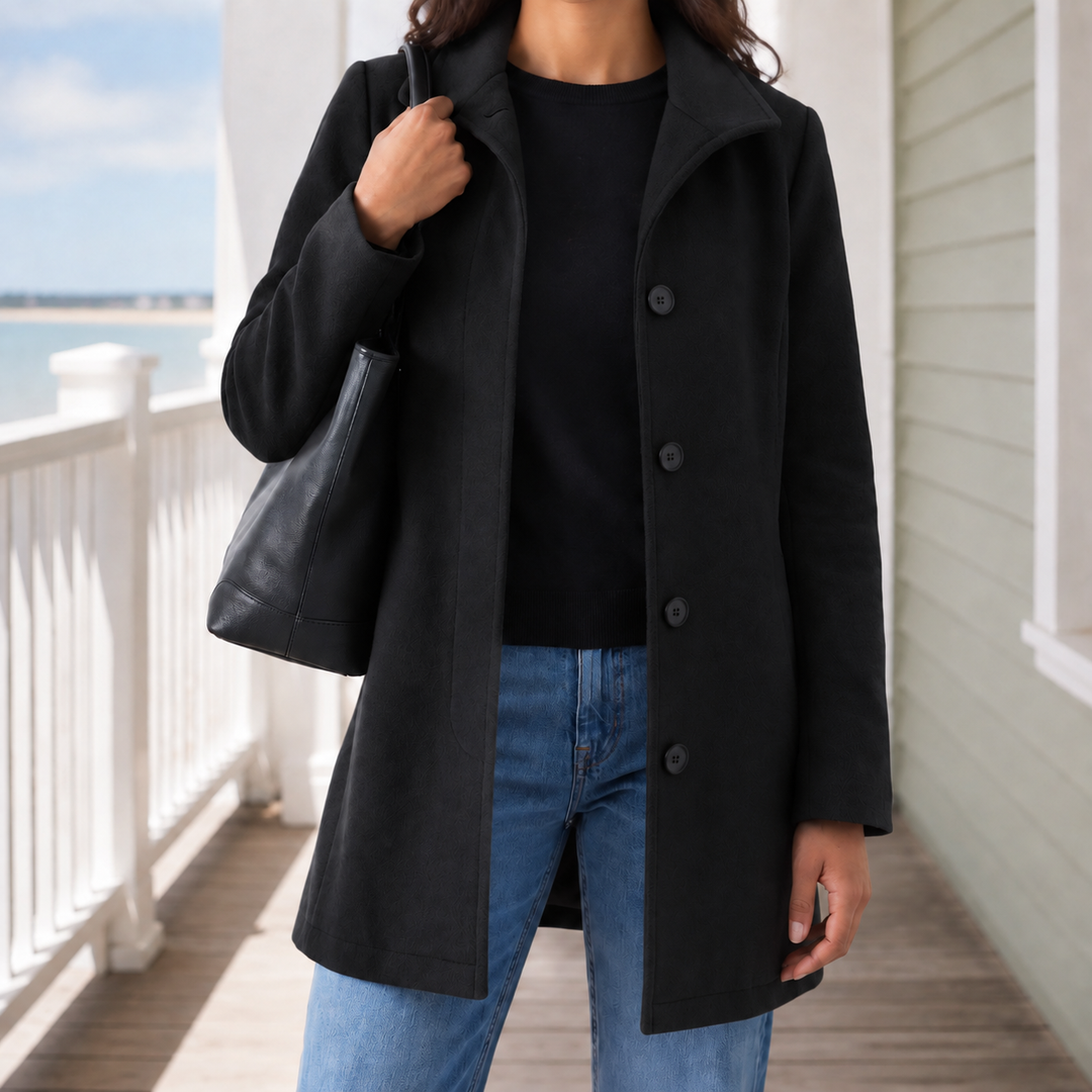 Raelynn | Manteau en laine ajusté pour femme avec col à revers et fermeture à boutonnage simple