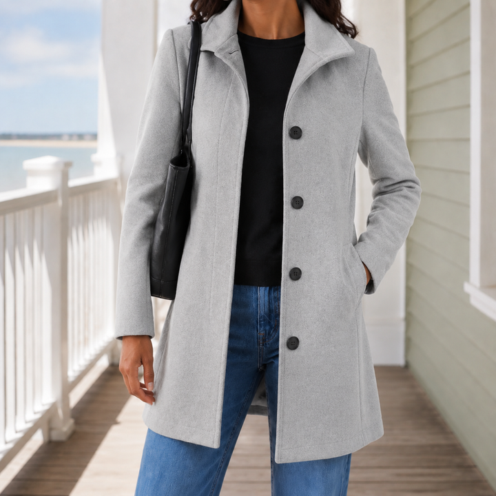 Raelynn | Manteau en laine ajusté pour femme avec col à revers et fermeture à boutonnage simple