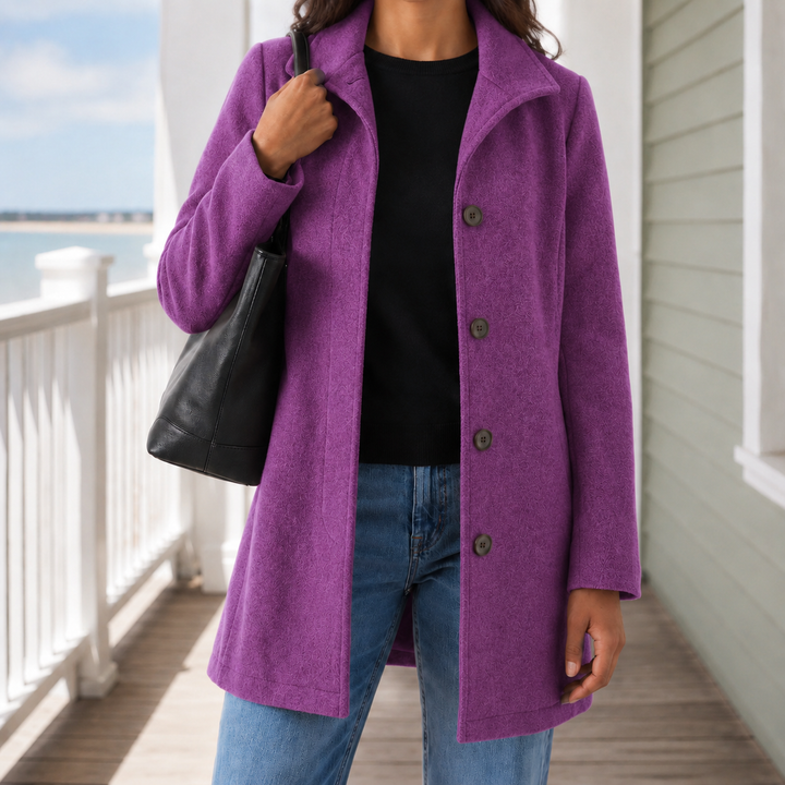 Raelynn | Manteau en laine ajusté pour femme avec col à revers et fermeture à boutonnage simple