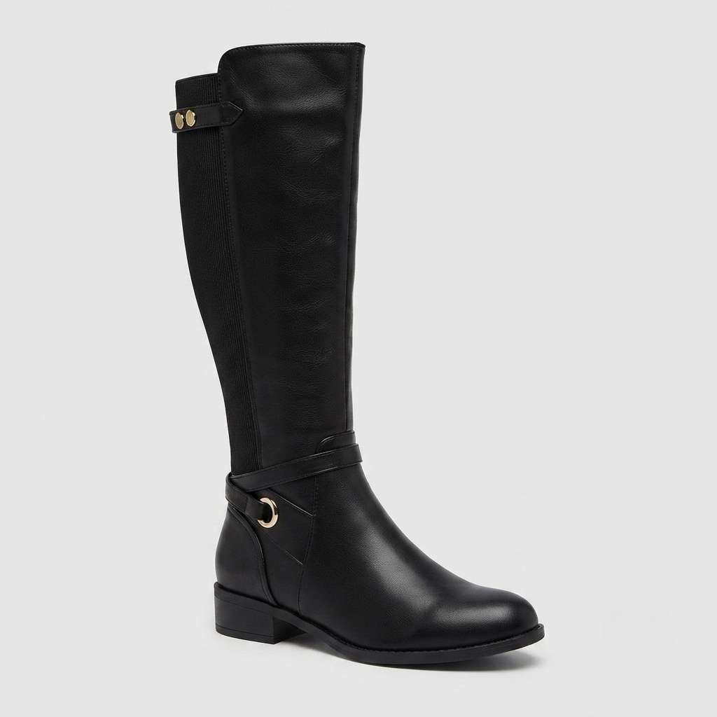Alessandra | Elegante knöchelhohe Lederstiefel mit elastischem Wadeneinsatz und Blockabsatz