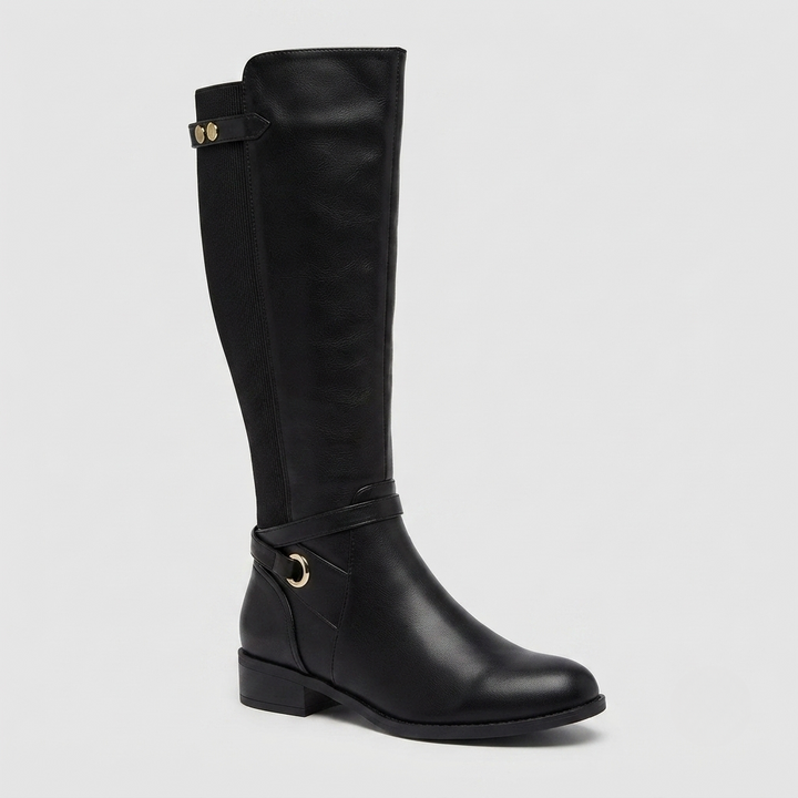 Alessandra | Elegante knöchelhohe Lederstiefel mit elastischem Wadeneinsatz und Blockabsatz