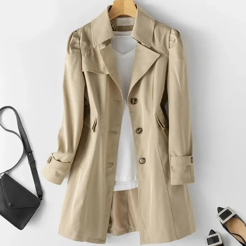 Trench Coat Cotton Blend Buttoned Lapel Outerwear